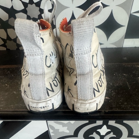 Converse Winter White High-Tops with Black “NOT A CHUCK” wording- so fun &unique - Picture 7 of 12